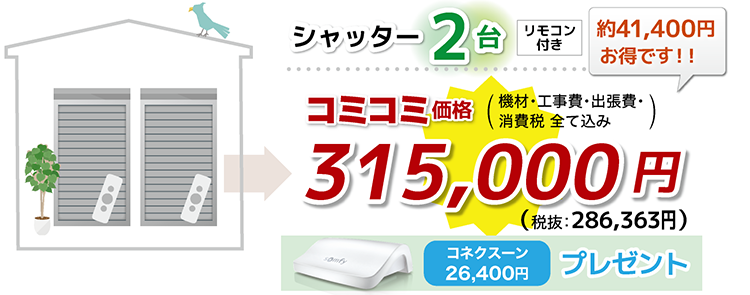 シャッター２台 コミコミ価格 315,000円!! (機材・工事費・出張費・消費税 全て込み)