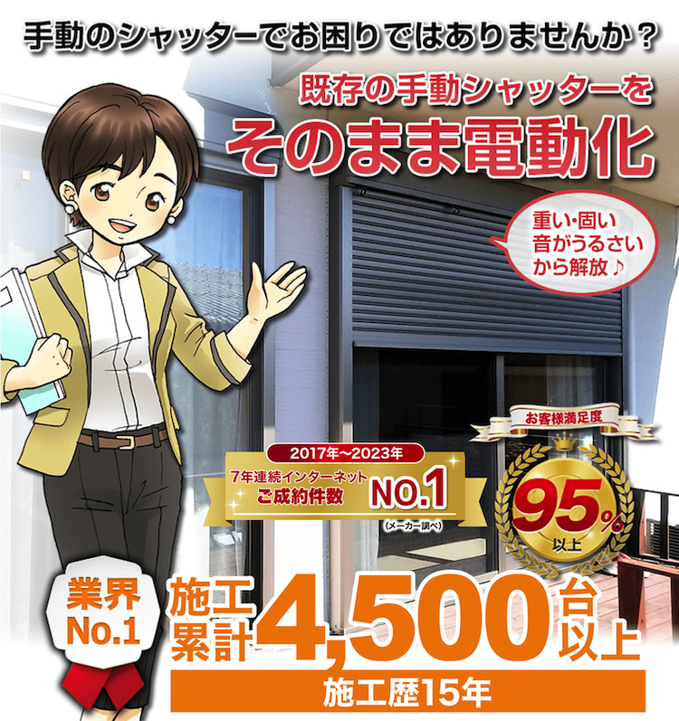 株式会社ジーフェイス 電動シャッターはソムフィキット 手動シャッターを電動化